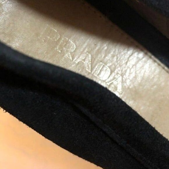 Prada Black Suede Metal Logo Drivers Penny Loafers Leather Flats Shoes 39 9 - Picture 3 of 8